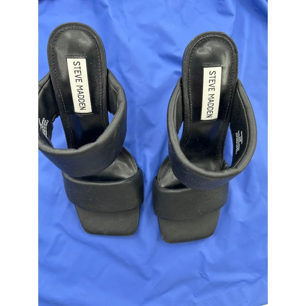 Steve Madden ISA02S1 Black Padded Clear Y2K Wedge Heel Sandals Womens 6.5M